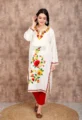 Sunflower Sprout Aari Embroidered Cotton White Kurti